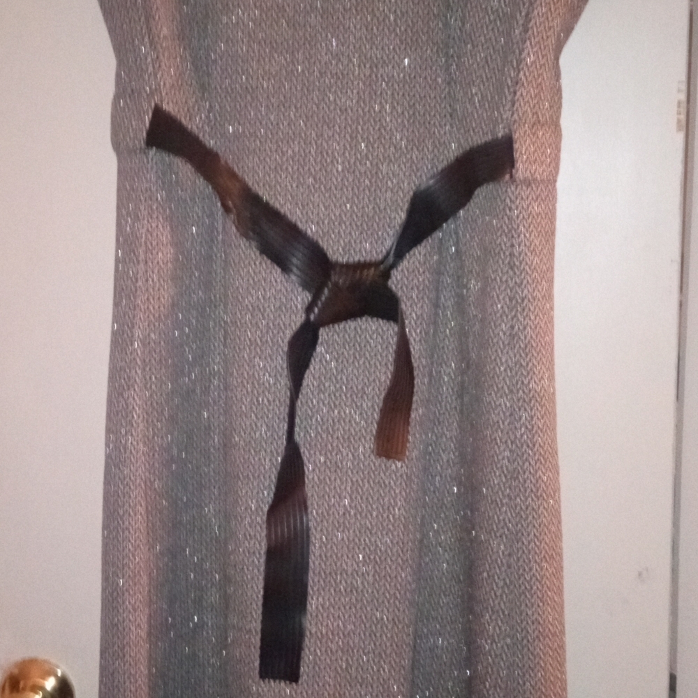 Calvin Klein Silver Dress with Black Tie
